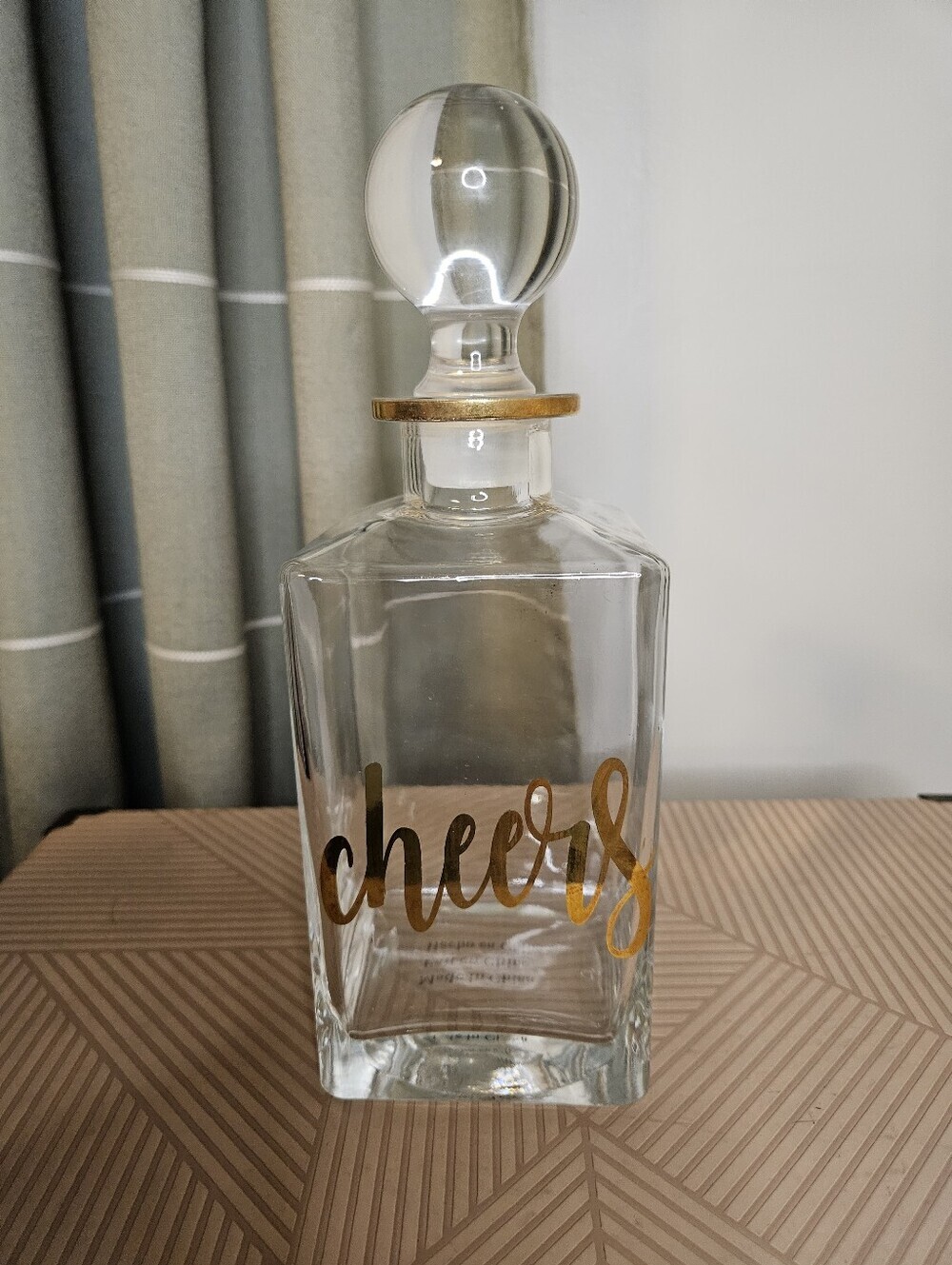 Avon Glass Decanter with Gold 'Cheers' Script Classy Neutral Gift Home Decor